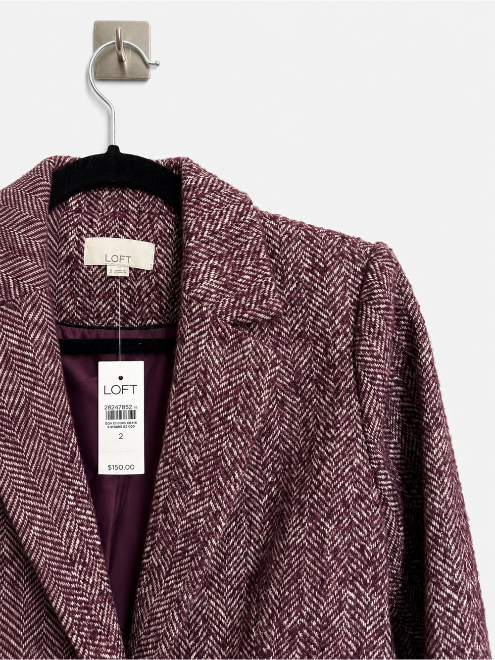 LOFT NWT Wool Blend Herringbone Tweed Blazer Size 2 Plum Purple